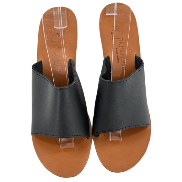 KJ Jacques womens platform sandals size 38 black leather wooden - Picture 2 of 13